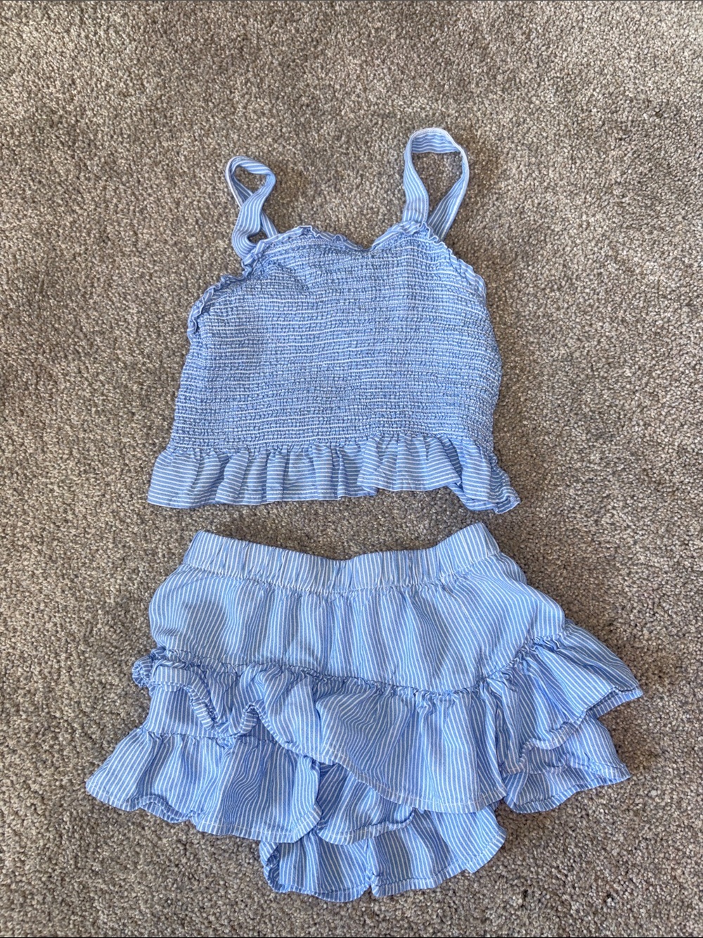 Light Blue Ruffle Smocked Tank & Skort Set - Kids